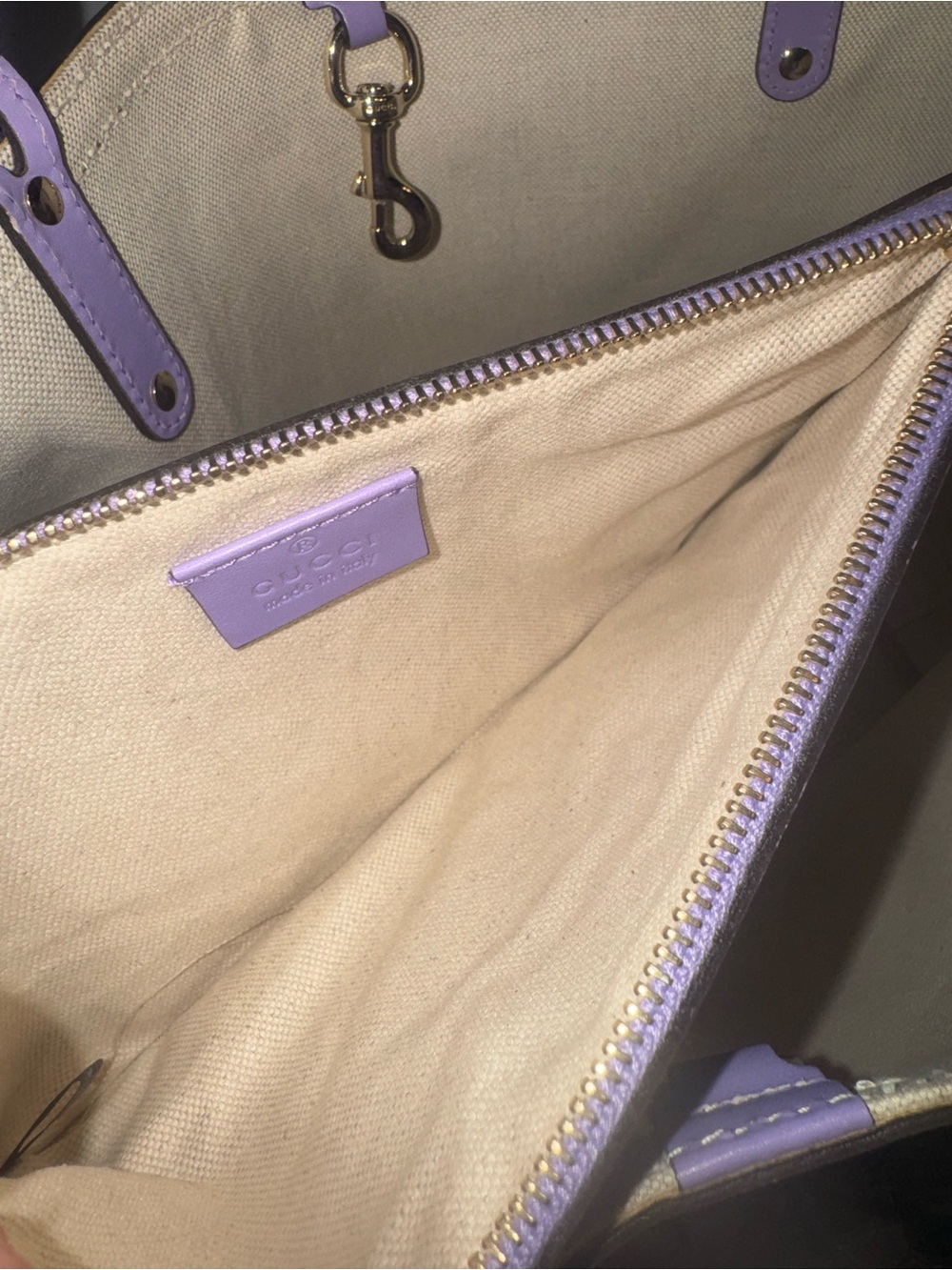 Gucci Beige GG Canvas Tote with Lavender Trim - Picture 13 of 16